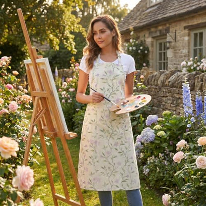 Nanxson Pottery Apron Split Leg with 3 Pockets & Adjustable Buckle | cotton material,Long apron,adjustable waist tie,for Pottery Ceramic Wheel DIY Art Garden - color: Purple Flower