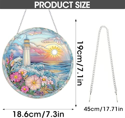 SKRYUIE Lighthouse Hanging Pearl Diamond Art Kits for Adults Suncatcher A23 | Special Shaped Crystal DIY Hanging Diamond Painting Kit, Gift for Mother Spring Summer Window Wreath Decor 7.48 x 7.32 Inch - color: colorful-2