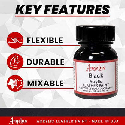 Angelus Acrylic Leather Paint, 1 Fl Oz, Black - Professional Flexible, Crack, Scratch, Peel Resistant Leather Paint for Shoes, Sneakers, Canvas, Furniture and Other Leather Projects - color: Black, size: 1 Fl Oz (Pack of 1)