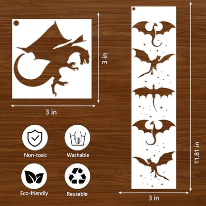 AFRITEE Dragon Stencils for Painting on Wood, 20 Pcs Dragon Book Edge Stencils for Crafts Reusable Kit, Animal Fantasy Book Edge Stenciling Kit on Canvas Wall Home Floor Furniture Spray Painting - style: Dragon