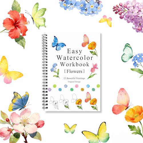 SLWBZ All-in-One Watercolor Workbook - Beginner Friendly Art Coloring Book with 15 Pre-Sketched Thick Watercolor Paper Pages - Creative Exploration & Stress Relief Gift (Flowers) - color: Flowers, size: Without Palette
