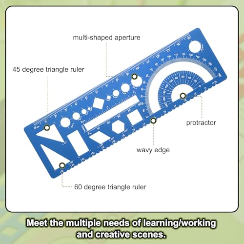 HARFINGTON 2pcs Multifunctional Geometric Rulers 15cm Metric and SAE Aluminum Straight Edge Protractor Angle Math Measuring Rulers Geometric Drawings Templates for Drawing Drafting, Blue - color: Blue