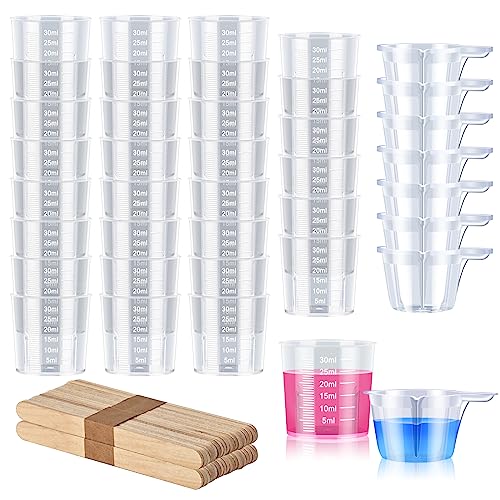 90 PCS Resin Epoxy Mixing Cups Kit,30 PCS 30ML Plastic Measuring Cups,20 PCS 30ML Paint Epoxy Resin Mixing Cups,with 40 PCS Craft Sticks for UV Resin, Epoxy Resin, Paint Mixing, Jewelry Making - size: 30ML Mixing Cups