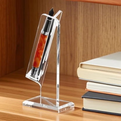 YUXUN Acrylic Pen Holder Display Stand - 30° Tilt Angle | Single Pen Display Stand Multi-Functional Clear Pencil & Makeup Brush Organizer for Office, School, Home and Exhibition -1PC - size: Tilted Pen Stand
