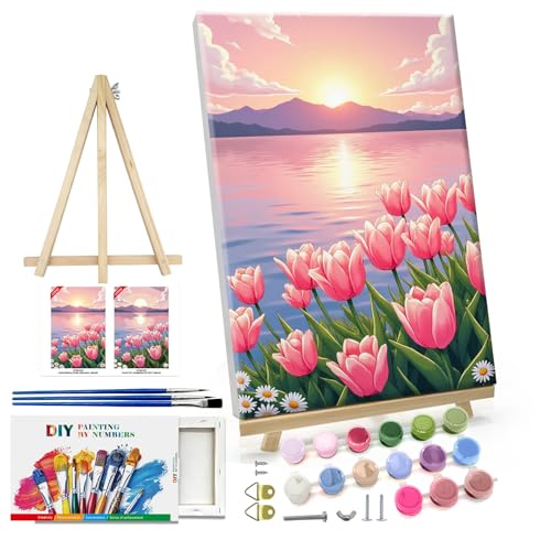 ATDMS Flowers Paint by Numbers Kit for Adults with Frame 8x12 Inch - color: Tulips 267