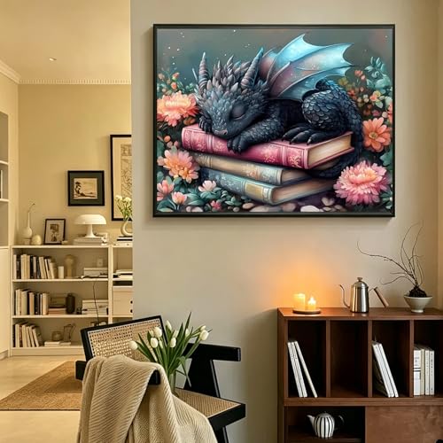 PHANTASYART Dragon Paint by Numbers Kit for Adults16x20inch | Dragon Paint by Number Adult, Dragon on Books Canvas Paint by Numbers for Adults, DIY Acrylic Painting Kits - color: Dragon, size: 16x20inch