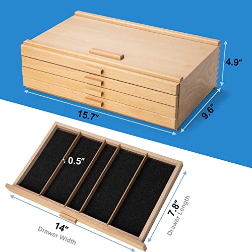Falling in Art Wooden Pastel Storage Box With 4 Removable Drawers - size: 4-Drawer