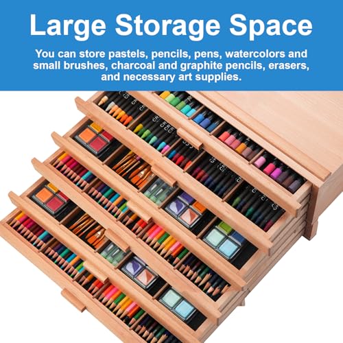 Falling in Art 6 Drawer Wooden Pastel Storage Box | Portable Organizer Box for Pastels, Pencils, Markers, Brushes and Art Supplies - size: 6-Drawer