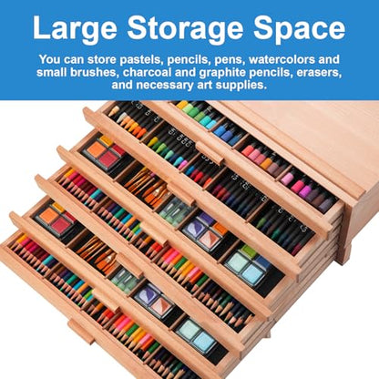Falling in Art 6 Drawer Wooden Pastel Storage Box | Portable Organizer Box for Pastels, Pencils, Markers, Brushes and Art Supplies - size: 6-Drawer
