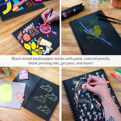 WA Portman Black Paper Sketchpad A4, 140 GSM (2-Pack) 60 Pages Drawing Pad | 2-Pack Black Sketch Pad Notebook A4 (8.3" X 11.7") Chalk Paper, Black Mixed Media Drawing Pad for Adults 60 Pages(30 Sheets) - size: A4 2 Pack