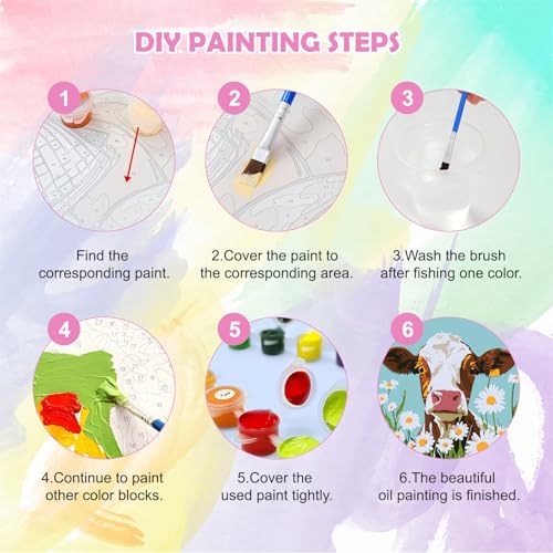 QENSPE 4 Pack Paint by Numbers with Wooden Frame, Cartoon Animals Painting by Number, DIY Cute Animal Acrylic Oil Paints Arts on Canvas, Home Wall Decor Gift 8X8 inch - color: Koala+Fox+Cow+Alpaca