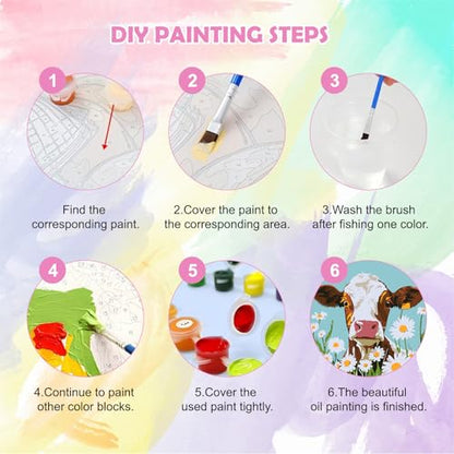 QENSPE 4 Pack Paint by Numbers with Wooden Frame, Cartoon Animals Painting by Number, DIY Cute Animal Acrylic Oil Paints Arts on Canvas, Home Wall Decor Gift 8X8 inch - color: Koala+Fox+Cow+Alpaca
