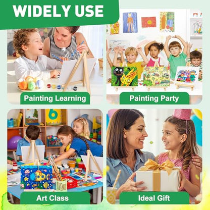 ESRICH 2 Pack 8x10 Canvas and Easel Set, Mini Acrylic Paint, Paint Brushes, Palettes, Aprons, Sip and Paint Kits for Adults Couples Friends Date Night Painting Party Supplies