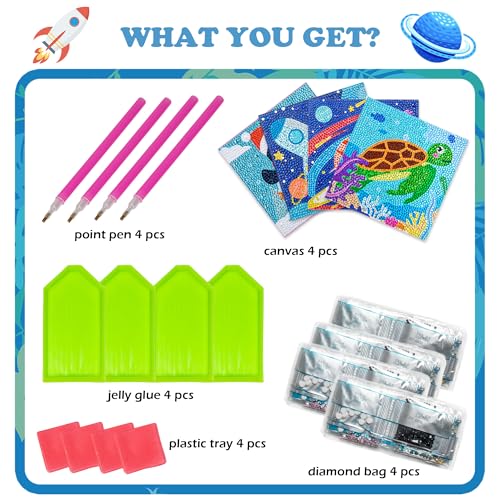 Labeol Diamond Art Kits for Kids Crafts for Girls Ages 6-8-10-12 Easy to DIY Creative Diamond Art Sticker Craft by Numbers Kits for Kids and Adult Beginners (4 Pack boy) - style: 4 pack boy