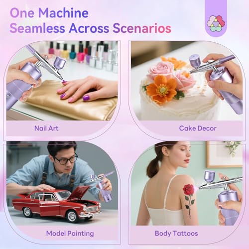 SAVILAND Advanced 30 PSI Airbrush Kit: Purple AirBrush for Nails 0.3s Instant atomization Three-Mode Limitless Nail Art Creativity & Salon-Perfect Instant Color Nail Airbrush Machine for Ombre French - color: Purple Pro