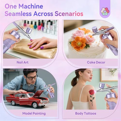 SAVILAND Advanced 30 PSI Airbrush Kit: Purple AirBrush for Nails 0.3s Instant atomization Three-Mode Limitless Nail Art Creativity & Salon-Perfect Instant Color Nail Airbrush Machine for Ombre French - color: Purple Pro