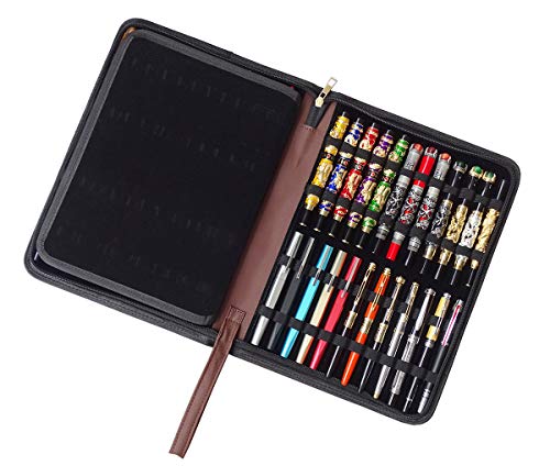 erofa 48 Fountain Pen Case, Rollerball Pen Holder PU Leather Bag Pouch Large Capacity for Your Collection - Brown - color: Brown-PU Leather