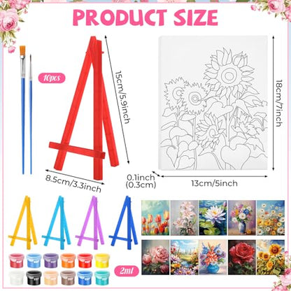 Blosssound 10 Set Pre Printed Canvas Pre Drawn Canvas Painting with Easel Kits 5" x 7" Outline Painting Panels for Beginners, DIY Craft Project, Party Favor, Home Decors(Flower) - style: Flower