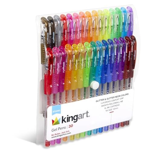 KINGART 400-30 Comfort Grip Gel Pens, Set of 30 Unique Glitter Colors - color: Glitter