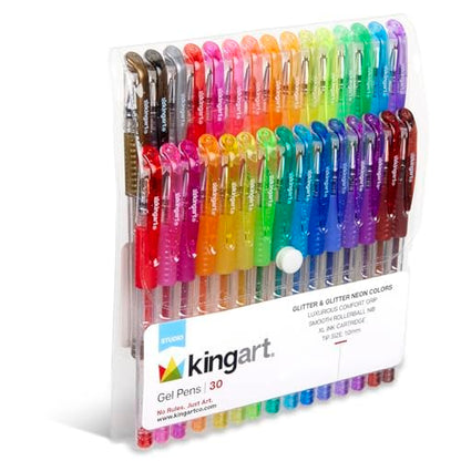 KINGART 400-30 Comfort Grip Gel Pens, Set of 30 Unique Glitter Colors - color: Glitter