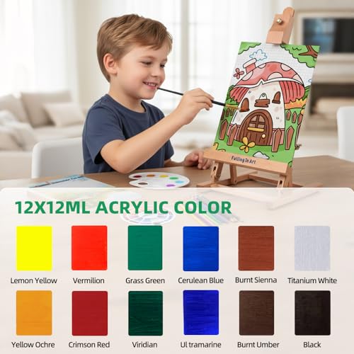 52 Pcs Kids Acrylic Paint Set with Table Easel, Green | Art Painting Kit with Paints, Canvas Panels, Paintbrushes, Canvas Supplies Kit for Kids, Adults, Beginners, and Artists - color: Green