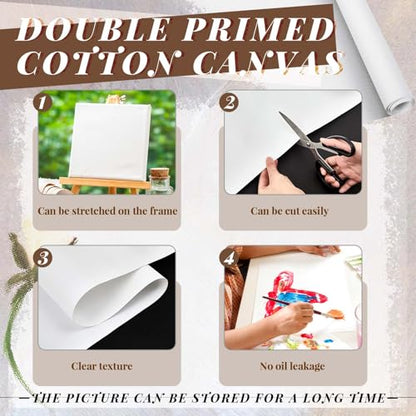 Kinlop 48 x 10 Feet Inch Double Primed Cotton Canvas White Canvas Roll for Oil and Acrylic Paint - color: White, size: 48 Inch X 10 Feet