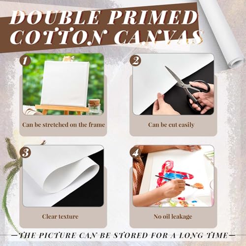 Kinlop 48 x 10 Feet Inch Double Primed Cotton Canvas White Canvas Roll for Oil and Acrylic Paint - color: White, size: 48 Inch X 10 Feet
