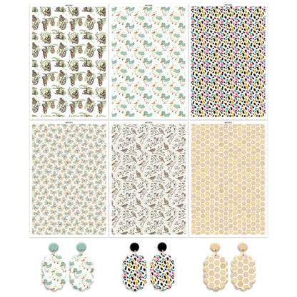 6Pcs Animal Transfer Paper for Polymer Clay, Ducks,Birds Mokey,Leopard Print Water Soluble Transfer Sheets for Polymer Clay, Polymer Clay Transfer Paper for DIY Art Jewelry Earrings Making 5.82X3.93in