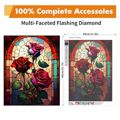 Yeadiffy Diamond Art Painting Kits for Adults Diamond Art Kits for Adults Beginners,5D Translucent Gems Diamond Painting,DIY Full Drill Diamond Gem Art and Crafts 12x16inch (Glass Flower) - color: Glass Flower