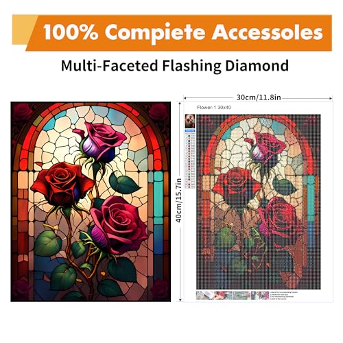 Yeadiffy Diamond Art Painting Kits for Adults Diamond Art Kits for Adults Beginners,5D Translucent Gems Diamond Painting,DIY Full Drill Diamond Gem Art and Crafts 12x16inch (Glass Flower) - color: Glass Flower