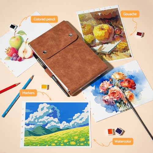 Lightwish Watercolor Sketchbook,300gsm/140lb 100% Cotton Cold Press Watercolor Journal, Acid Free Watercolor Paper for Artists,Adults,Students,20 Sheets,Paper 5.8 * 8.2 Inches - color: Brownish-yellow