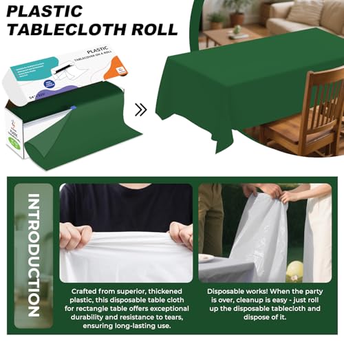 54IN X 320FT Plastic Table Cover Roll with Cutter Box, Cut to Size Plastic Table Cloths for Parties, Birthday, (Green, 54"x3840"(Rectangular)) - color: Green, size: 3840" x 54" (Rectangular)