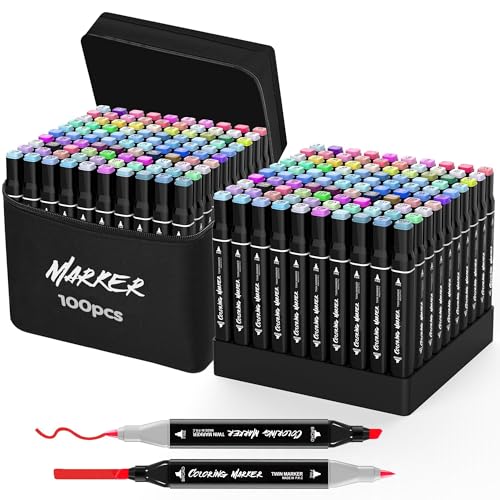 KJSHUANGTANG Alcohol Markers, 100 Colors Dual Tip Art markers, Drawing Markers, Coloring Marker for Sketching Adult Coloring - color: 100 Colors