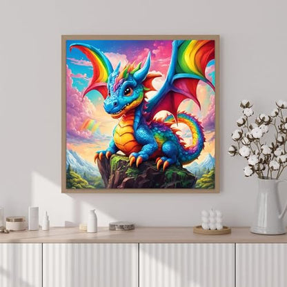 Artunion Framed Paint by Numbers Kit for Adults Beginners & Kids Ages 8-12,Dragon with Rainbow Paint by Number with Frame,Dragon Paint by Numbers Kit on Canvas 10 * 10 Inch Without Easel - color: ZXT-269-F