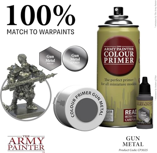 The Army Painter, Colour Primer Gun Metal, 400 ml acrylic spray | Spray Paint Basecoat for Miniature Model Undercoat Priming, Plastic Wargames, DnD & Warhammer - color: Gun Metal