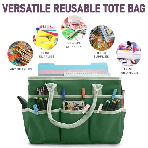 Cupohus Craft Organizer Bag, Green Art Supply Tote with Multiple Pockets - color: Green