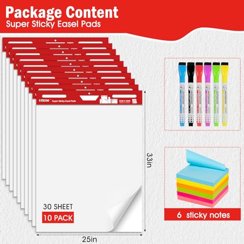 VISCOO Thickened Sticky Easel Pad, 25x30In Chart Paper for Teachers,10 Pack | Self Stick Paper for White Board, Anchor Chart Paper, with Sticky Note, 300 Sheets/10 Pads - size: 25 x 30 Inches, style: 10 Pack