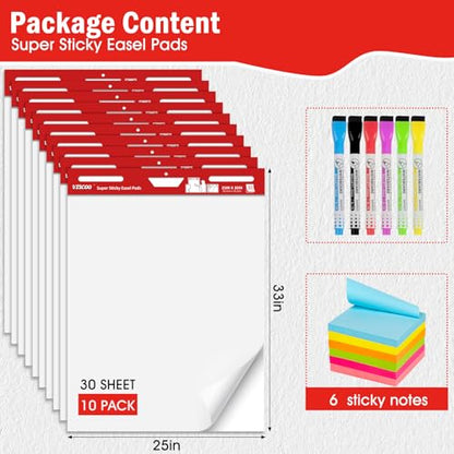 VISCOO Thickened Sticky Easel Pad, 25x30In Chart Paper for Teachers,10 Pack | Self Stick Paper for White Board, Anchor Chart Paper, with Sticky Note, 300 Sheets/10 Pads - size: 25 x 30 Inches, style: 10 Pack