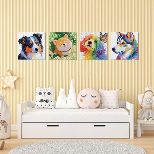 UiSdfuy Diamond Art Kits for Kids,Arts & Crafts for Kid Ages 8-12,Diamond Art for Kids,Gem Art 4 Pack Diamond Painting 6" X 6" (4-Dog) - color: 4-dog