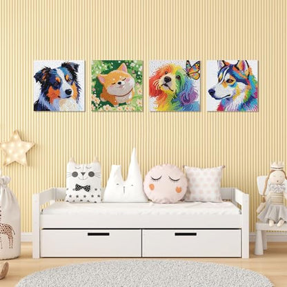UiSdfuy Diamond Art Kits for Kids,Arts & Crafts for Kid Ages 8-12,Diamond Art for Kids,Gem Art 4 Pack Diamond Painting 6" X 6" (4-Dog) - color: 4-dog