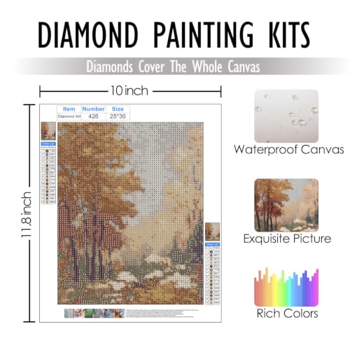 RLTXBUK Vintage Fall Landscape Diamond Art Kits 9.8x11.8 Inch | Cozy Fall Home Decor and Gifts, Rustic Farmhouse Autumn Forest Gem Diamond Painting Art Kits for Adults Kids Beginners - color: Fall Landscape