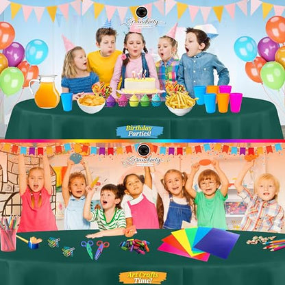 Grandipity Plastic Table Cloth Disposable 12 Pack 84" Round Dark Green | Plastic table covers, durable disposable tablecloths, fade and tear-resistent table cover for party, event - color: Dark Green, size: 84in. Round