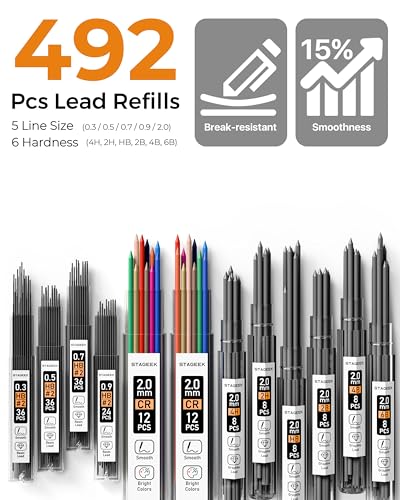 STAGEEK 37PCS Mechanical Pencil Set with Case, 0.3, 0.5, 0.7, 0.9 ＆2PCS 2mm - style: 0.3, 0.5, 0.7, 0.9, 2MM