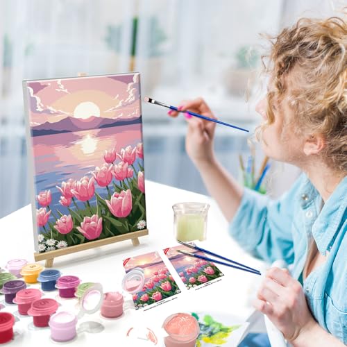 ATDMS Flowers Paint by Numbers Kit for Adults with Frame 8x12 Inch - color: Tulips 267