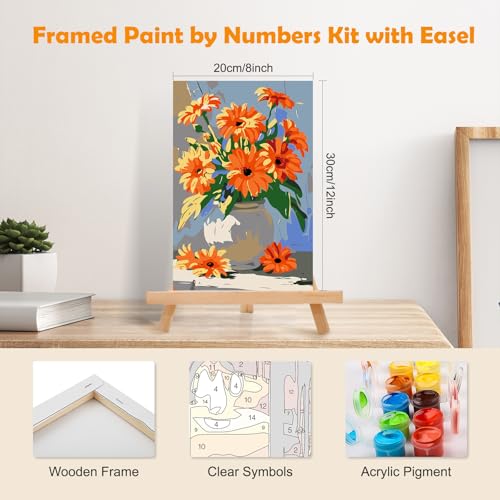 MOGTAA Paint by Numbers Kit for Adults with Frame, Flowers in Vase Paint by Number Canvas, Flowers Scenery Paint by Numbers with Easel, DIY Oil Painting Kit for Home Wall Decor 8 x 12 Inch - color: Flowers in Vase1
