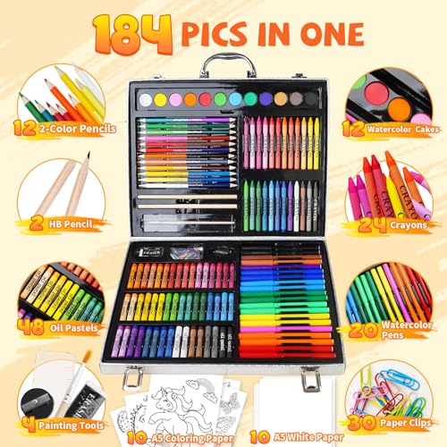 Cokiki Drawing Set for Kids 6-12, 184 Piece Joy Train Drawing Kit - color: Joy Train