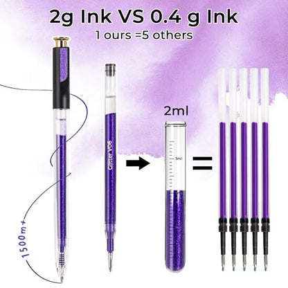 Purple Retractable Glitter Gel Pens, 12 PCS Large Capacity Metallic Ink Pen - color: 12 Purple