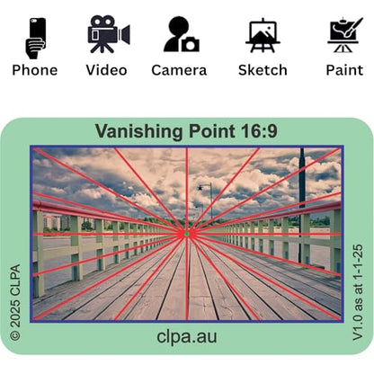 Vanishing Point Directors Viewfinder Card | Australian Designed and Made; Artist Viewfinder for Drawing and Photography; 3:2, 4:3 and 16:9 - size: Vanishing Point