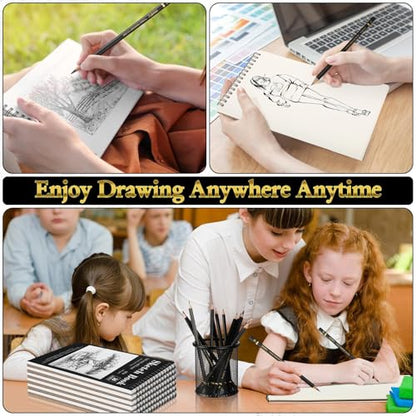 Humyoun 24 Pcs Top Spiral Bound Sketch Pad with Drawing Pencils Set, 5.5 x 8.5 Inch Sketchbook, 68lb(100gsm) Thick Paper, Charcoal & Graphite Pencils (12B-4H) for Shading, Artists & Beginners