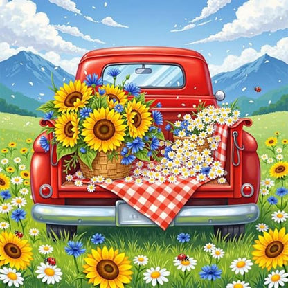 Acudotr Truck Sunflower Diamond Art Kits for Adults, Home Decor, 12x12In